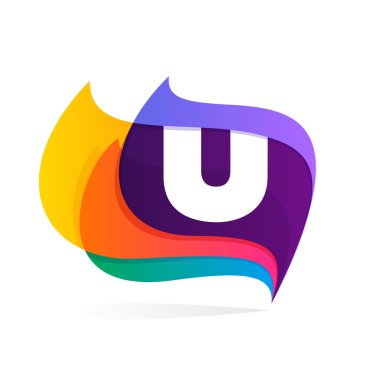 U harfi logo tüy veya bayrak simgesi.