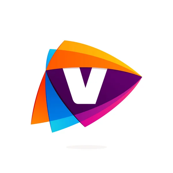 Logotipo da letra V no ícone do botão Play. Ícone de intersecção triangular . —  Vetores de Stock
