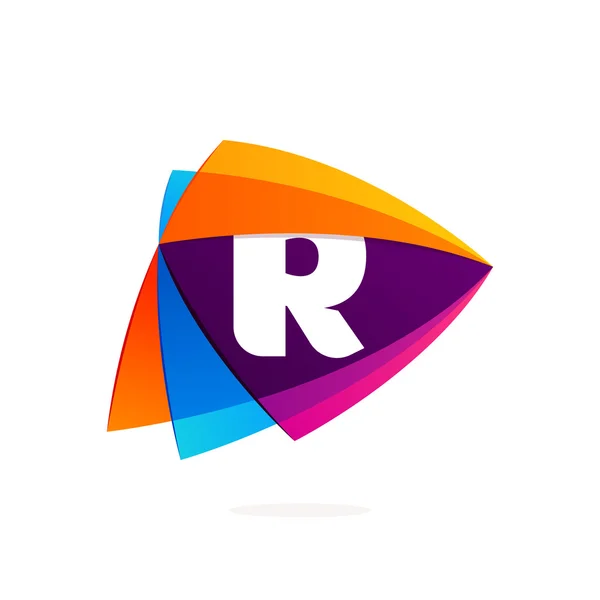 Bokstaven R logotyp i Play knappikon. Korsningen triangelikonen. — Stock vektor