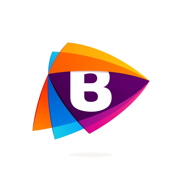Logo huruf B pada ikon tombol putar. Ikon persimpangan segitiga . - Stok Vektor