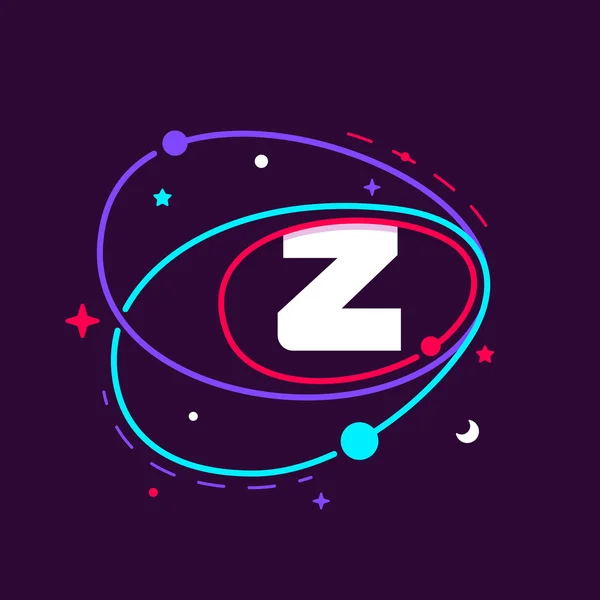 Letter Z-logo in ruimte banen, sterren en planeten. — Stockvector