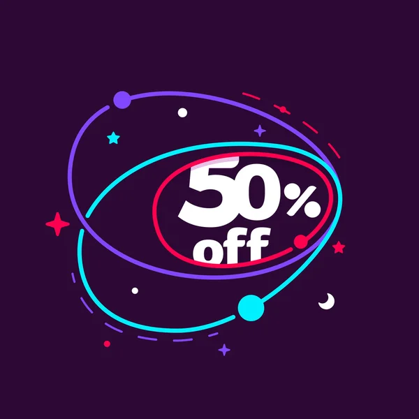 Sale logo in space orbits, stars and and planets. — Stock Vector