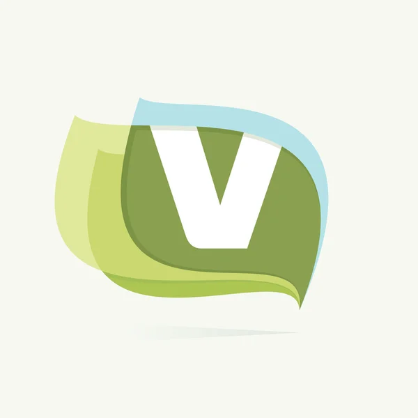 Carta V logotipo nas folhas ou bandeiras ícone . — Vetor de Stock