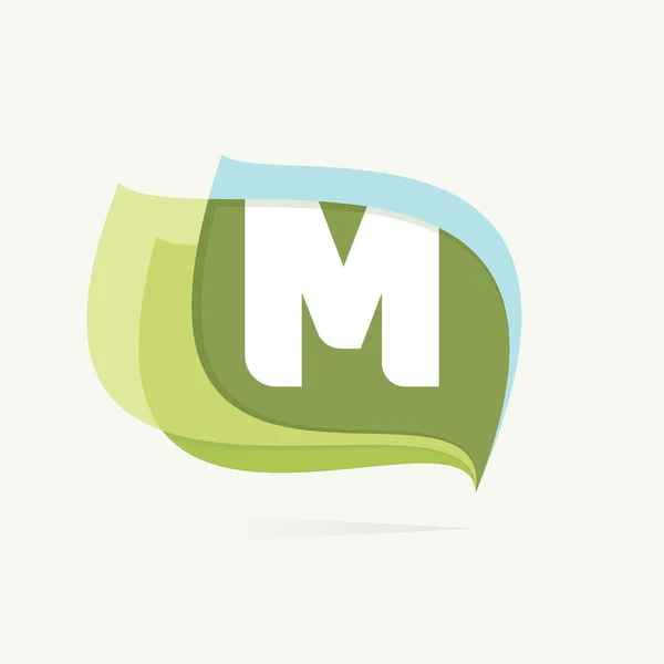 葉またはフラグのアイコンに文字 M ロゴ. — ストックベクタ