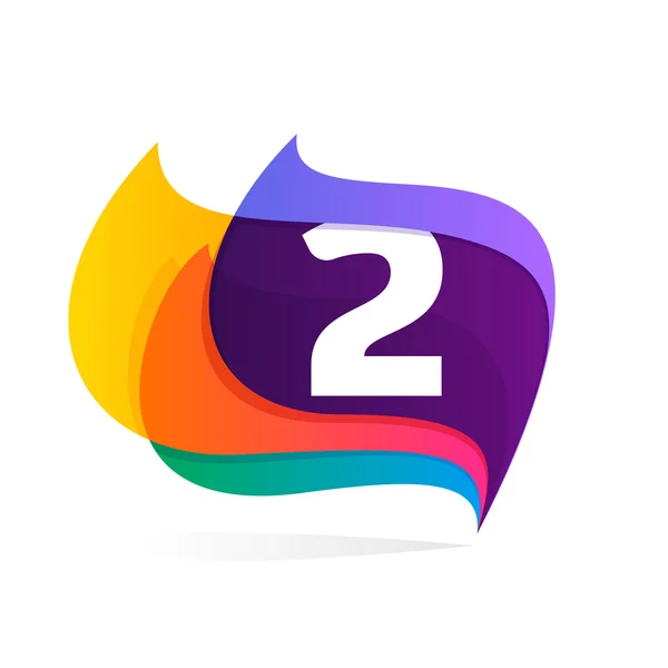 Number two logo in feather or flags icon. — Stock Vector