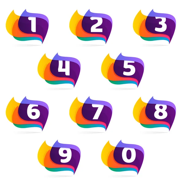 Numbers set logo in feather or flags icon. — Stock Vector