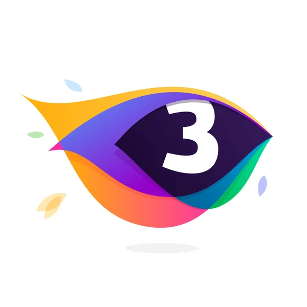 Number three logo in peacock feather icon. — Stock Vector