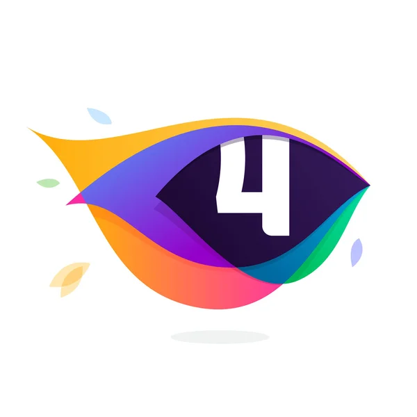 Number four logo in peacock feather icon. — Stock Vector