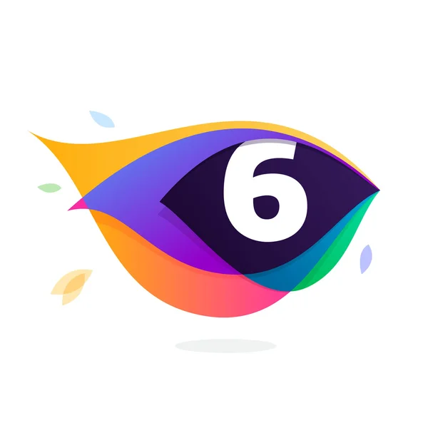 Number six logo in peacock feather icon. — Stock Vector