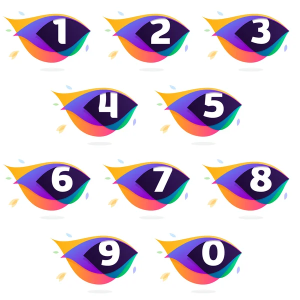 Numeri set logo in icona di piuma di pavone . — Vettoriale Stock