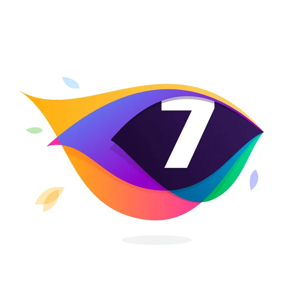 Logotipo número siete en el icono de plumas de pavo real . — Vector de stock