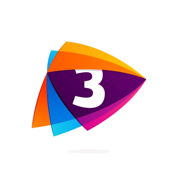 Logotipo número três no ícone do botão Play . — Vetor de Stock