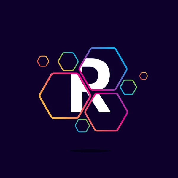 Bokstaven R logotyp i Hexagon mönster. — Stock vektor