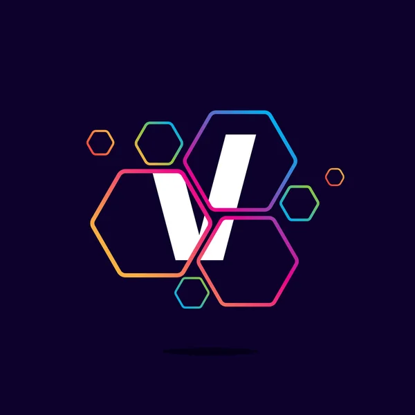 Γράμμα V λογότυπο στο μοτίβο εξάγωνο. — Διανυσματικό Αρχείο