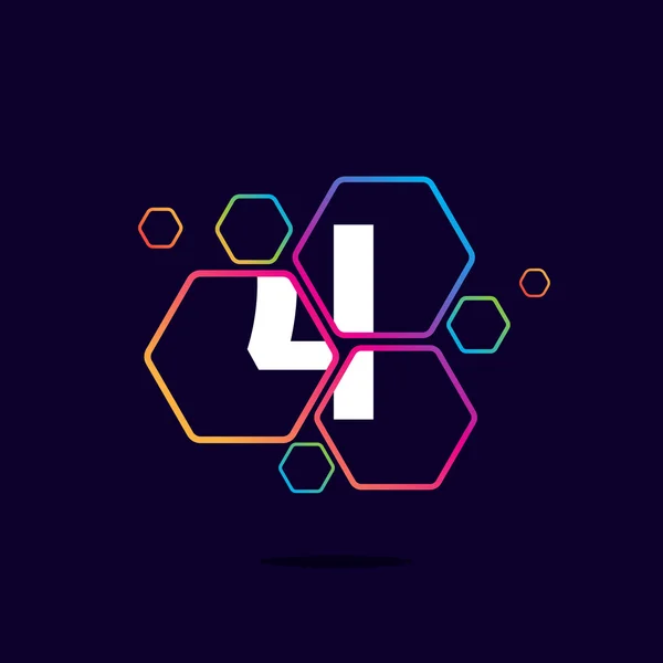Logo numéro quatre en motif hexagonal . — Image vectorielle