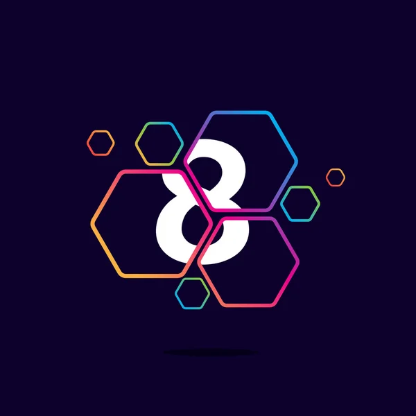 Nummer acht-logo in de zeshoek patroon. — Stockvector