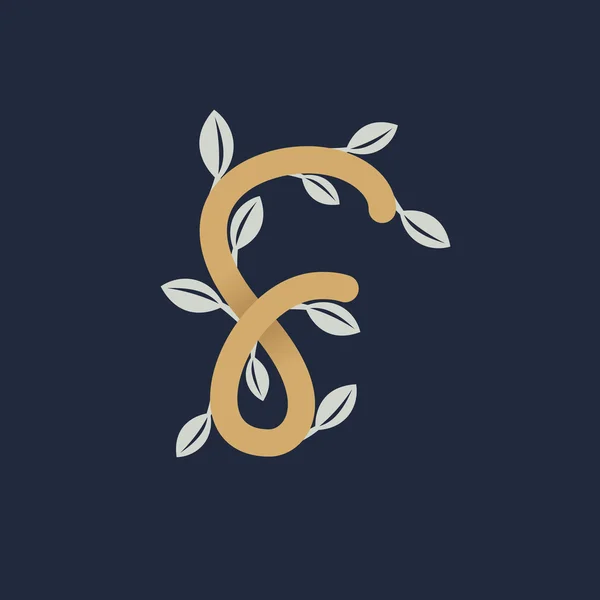 Урожай золота літера F логотип зі срібним листям . — стоковий вектор