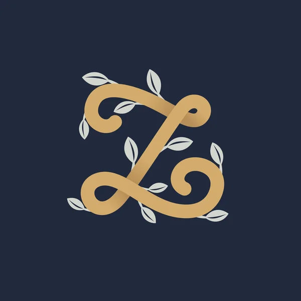 Vintage guld bokstaven Z logotyp med silver blad. — Stock vektor