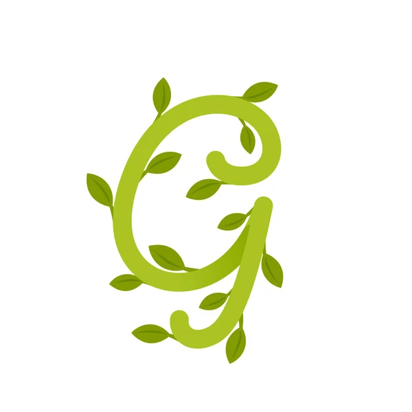 Písmeno G logo se zelenými listy. — Stockový vektor