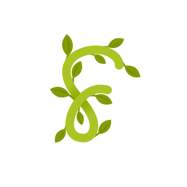 Λογότυπο γράμμα F με πράσινα φύλλα. — Διανυσματικό Αρχείο