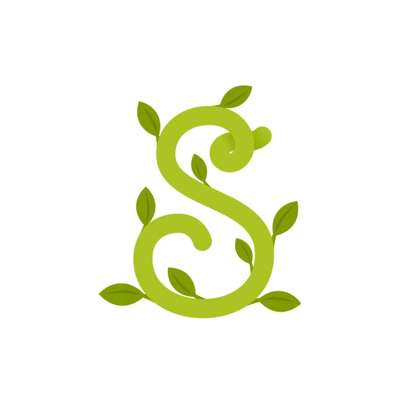 Letter S logo met groene bladeren. — Stockvector