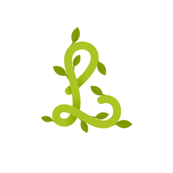 Letter L logo met groene bladeren. — Stockvector