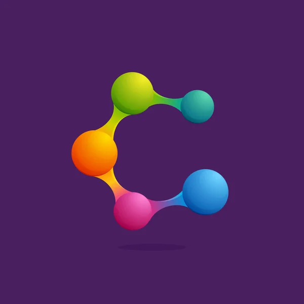 ตัวอักษร C โลโก้ที่มีทรงกลมสีสันหรือจุดและเส้น . — ภาพเวกเตอร์สต็อก