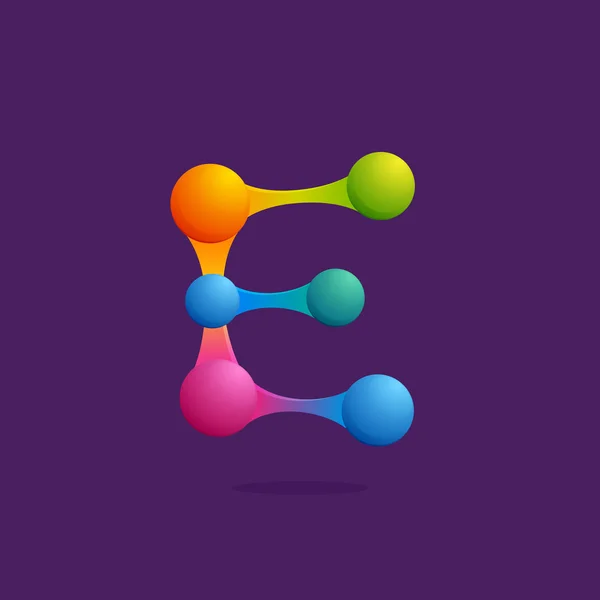 カラフルな球や点と線と文字 E ロゴ. — ストックベクタ