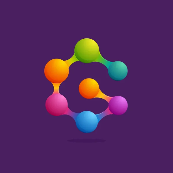 Letra G logotipo con esferas de colores o puntos y líneas . — Archivo Imágenes Vectoriales