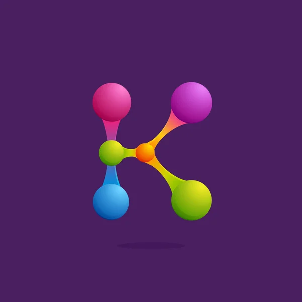 Letra K logo con esferas de colores o puntos y líneas . — Archivo Imágenes Vectoriales