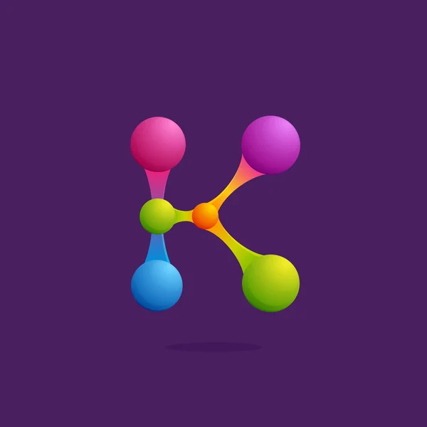 カラフルな球や点と線と文字 K ロゴ. — ストックベクタ