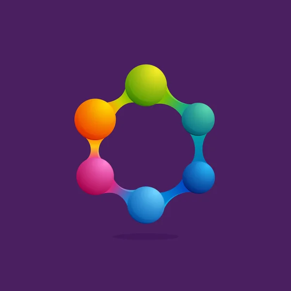 Логотип буквы O с красочными сферами или точками и линиями . — стоковый вектор