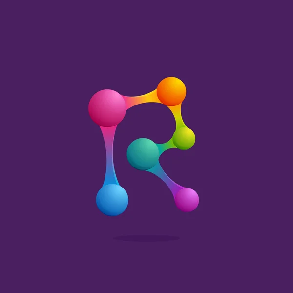 Letra R logotipo com esferas coloridas ou pontos e linhas . —  Vetores de Stock