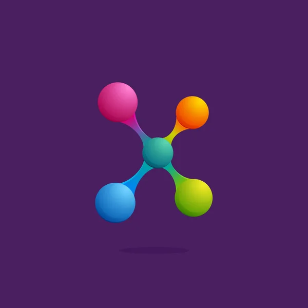 Letra X logotipo com esferas coloridas ou pontos e linhas . —  Vetores de Stock