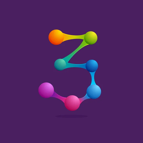Logotipo número três com esferas coloridas ou pontos e linhas . —  Vetores de Stock