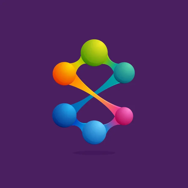 Nyolcas számú logó színes gömbök vagy pontok és vonalak. — Stock Vector