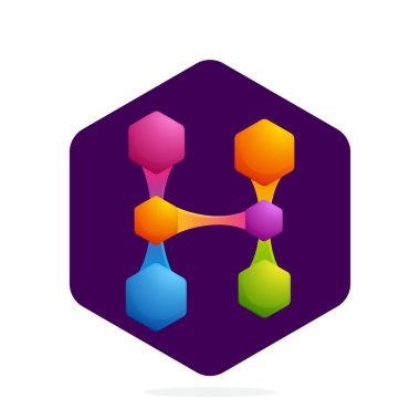 Altıgen ve çizgileri olan H harfi logosu. 