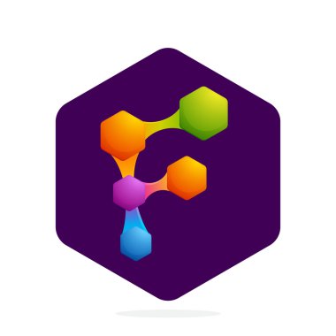 Altıgen ve çizgileri olan F harfi logosu. 