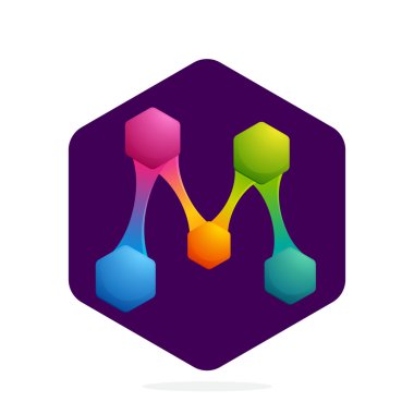 Altıgen ve çizgilerle M harfi logosu. 