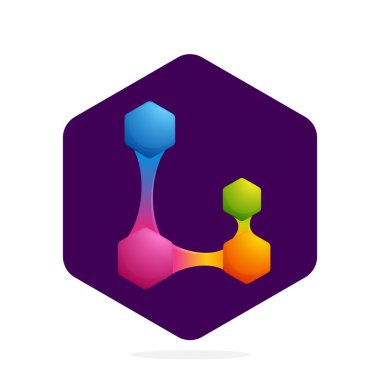 Altıgen ve çizgilerle L harfi logosu. 