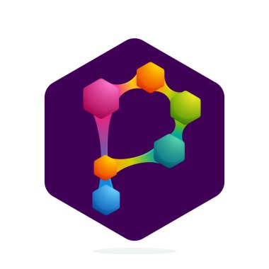 Altıgen ve çizgileri olan P harfi logosu. 