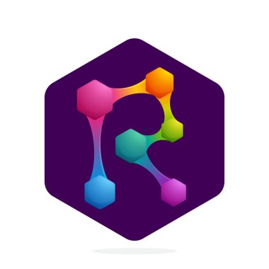 Altıgen ve çizgilerle R harfi logosu. 