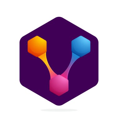 Altıgen ve çizgilerle V harfi logosu. 