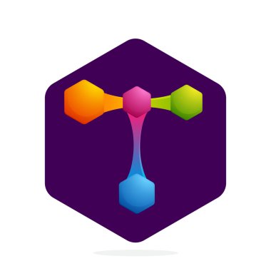 Altıgen ve çizgilerle t harfi logosu. 