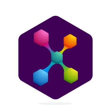 Altıgen ve çizgilerle X Harfi logosu. 