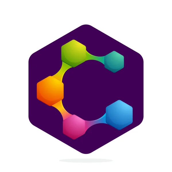 Letter C logo met Hexagon en lijnen. — Stockvector