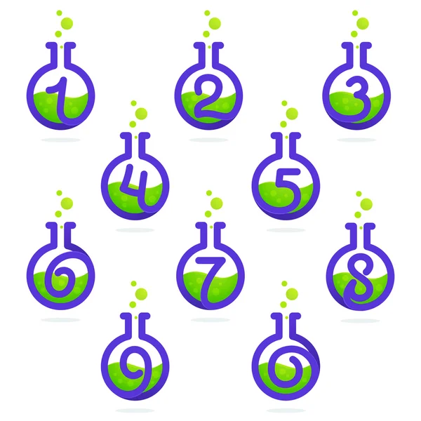 Logotipo conjunto de números en vaso de precipitados de laboratorio . — Archivo Imágenes Vectoriales