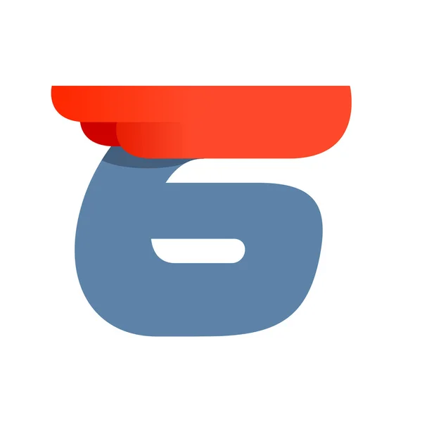 Winged sport number six logo. — 스톡 벡터