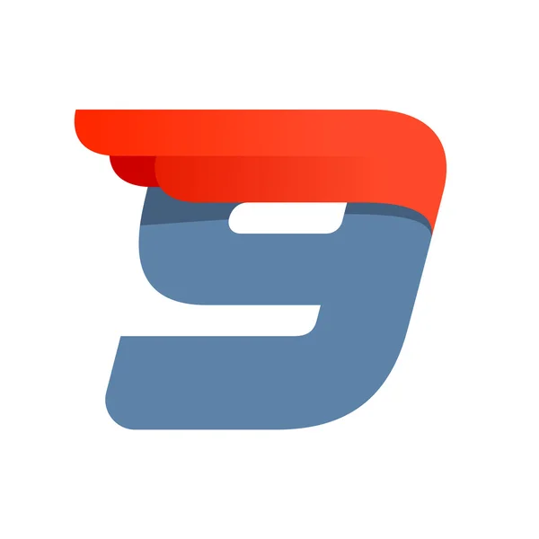 Winged sport number nine logo. — Stockový vektor