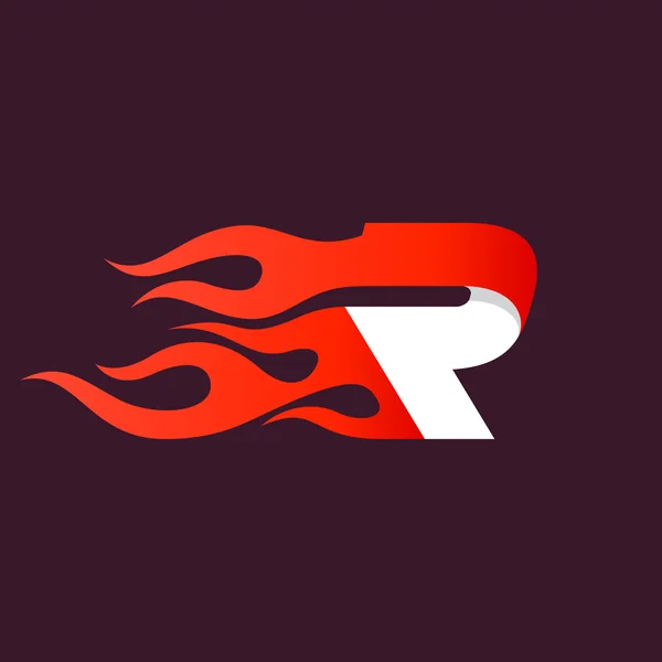 Rápido fuego letra R logo en la oscuridad . — Vector de stock